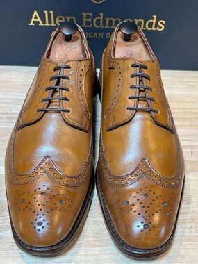 Allen Edmonds Leiden Men’s Tan Leather Longwing Derbies Sz 11D Made In 🇺🇸